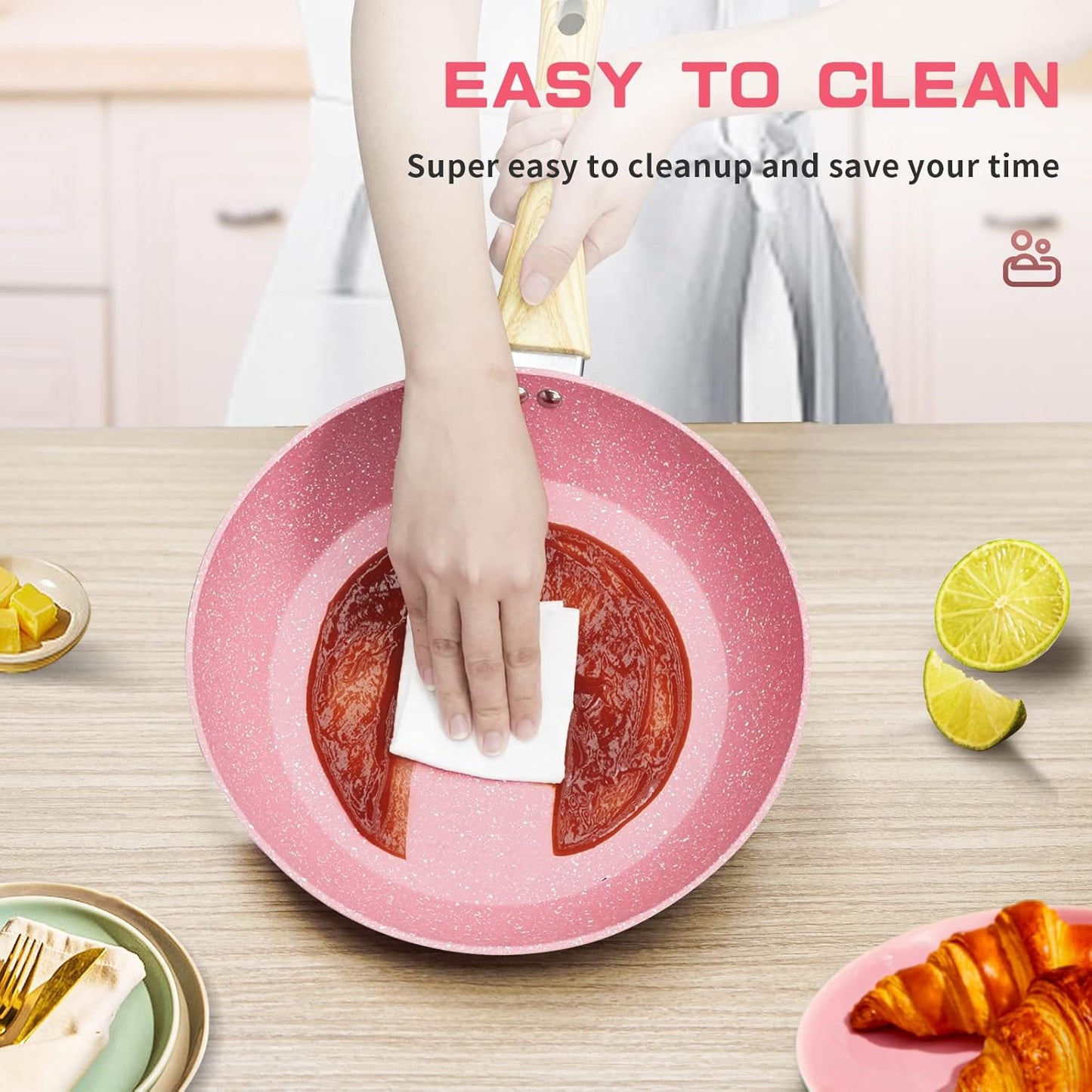 8-Inch Pink Nonstick Egg Pan, PFOA-Free Stone Cookware Skillet, Induction Compatible