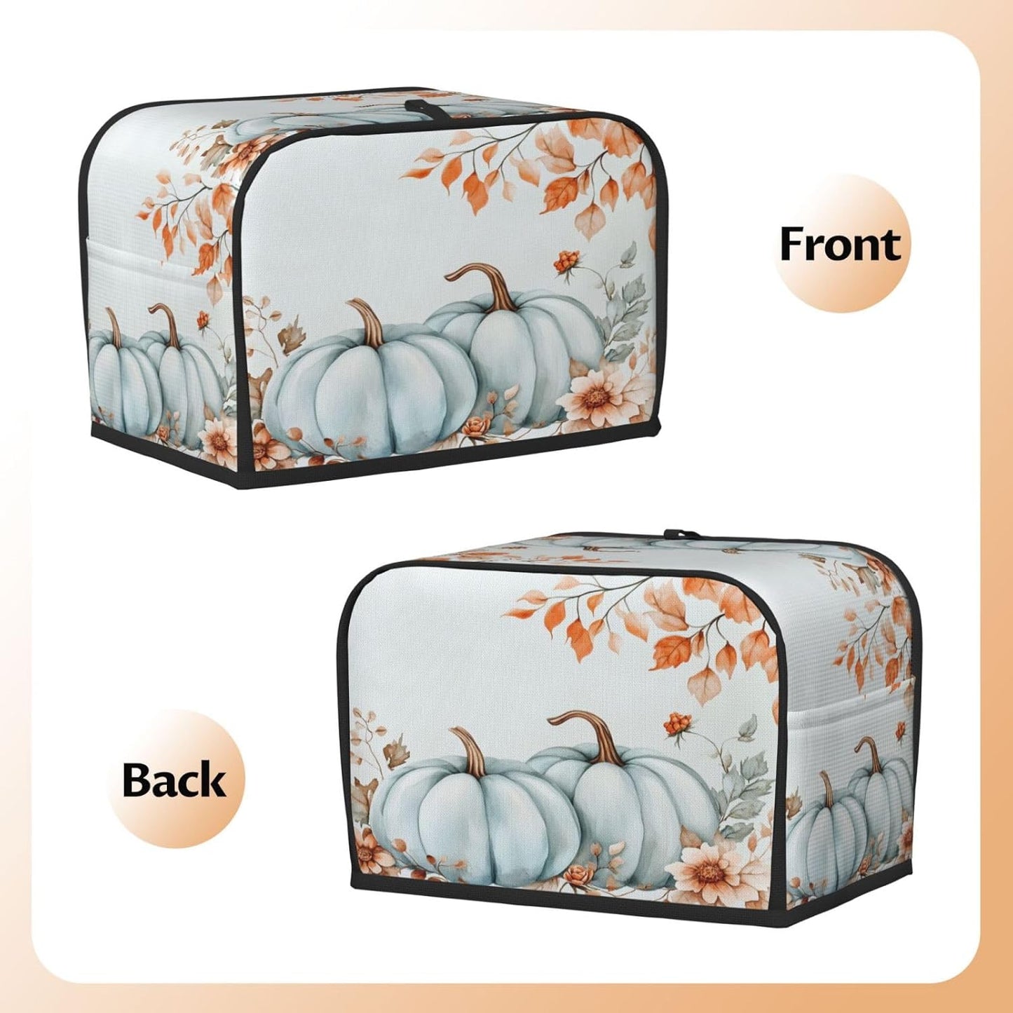 Toaster Cover 2 Slice Pumpkin Fall Leaf Thanksgiving Kitchen Small Appliance Covers with Pockets Dust and Fingerprint Protection