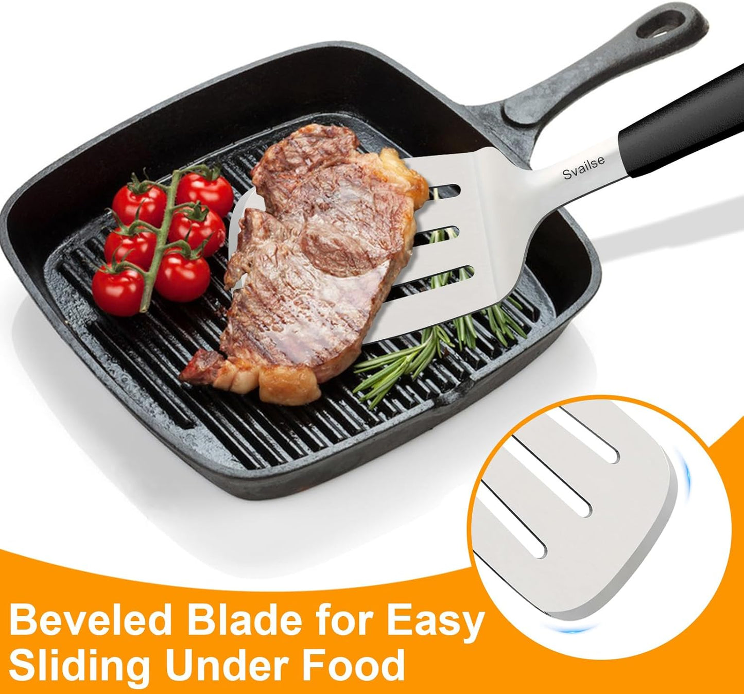 13.4 in Stainless Steel Spatula Set of 2, Heavy Duty Solid & Slotted Metal Spatula with Silicone Handle for Cast Iron Skillet, Egg, Burger and Grilling, Large