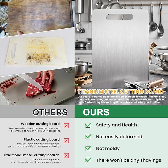 Titanium Cutting Board, 2025 New Upgrade 100% Pure Titanium Cutting Boards for Kitchen, Hygiene & Durability Non Stick Chopping Board, Double sided Cutting Mat, Easy to Clean (18 * 12)