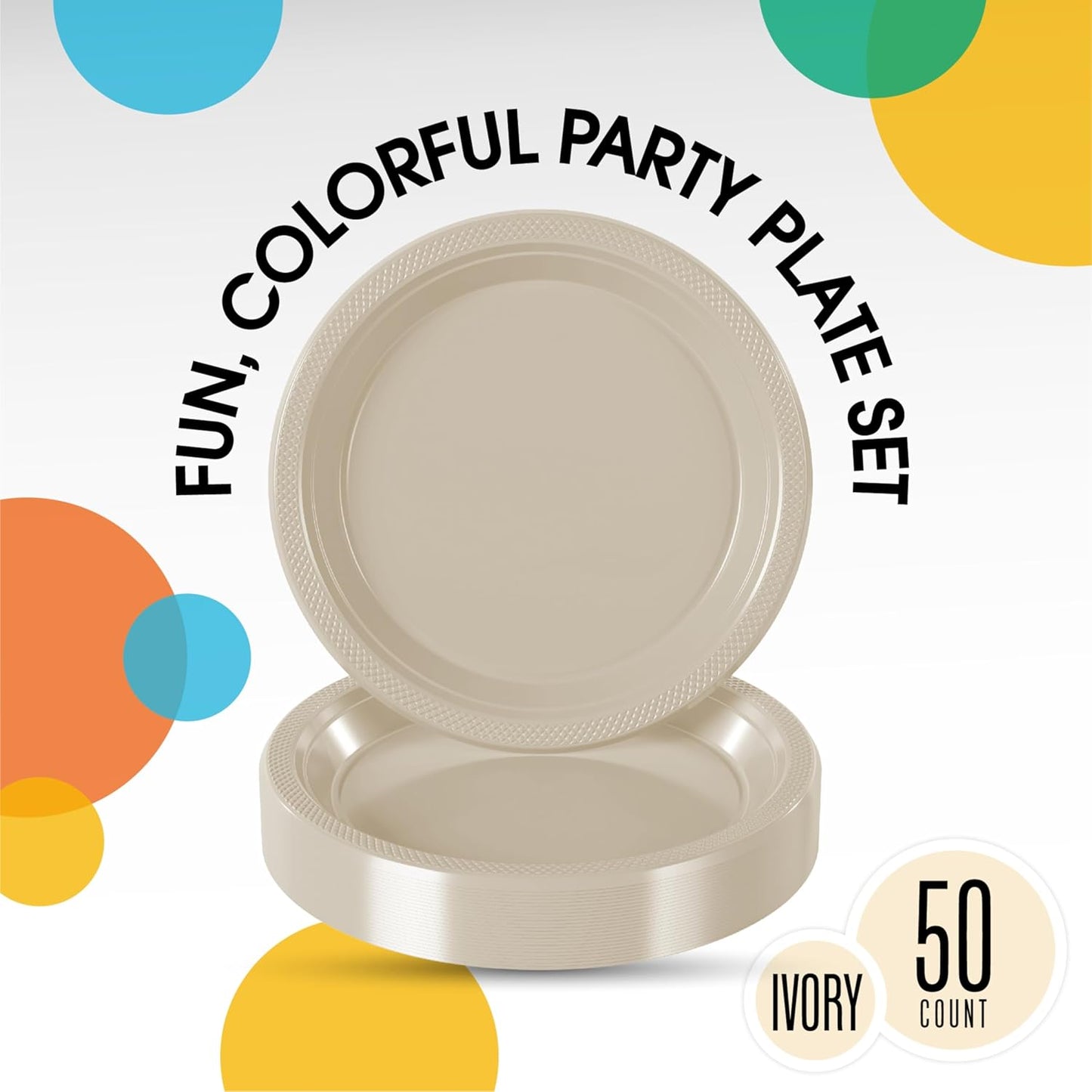 Exquisite Party Solids Ivory Plastic Plates For Party Supplies 7" Ivory Disposable Plates Heavy Duty 50 Pcs Plastic Dinnerware Sets Heavy Duty 350 GSM Disposable Dinnerware Set