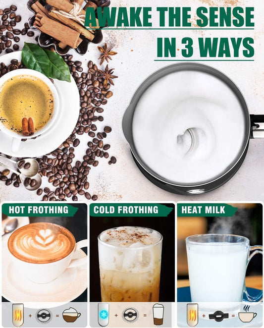 Huogary Milk Frother, Large Capacity Milk Frother and Steamer, 3 in 1 Electric Warm & Cold Milk Foam Maker, Non Stick Automatic Milk Warmer for Latte, Cappuccinos, Macchiato, Black
