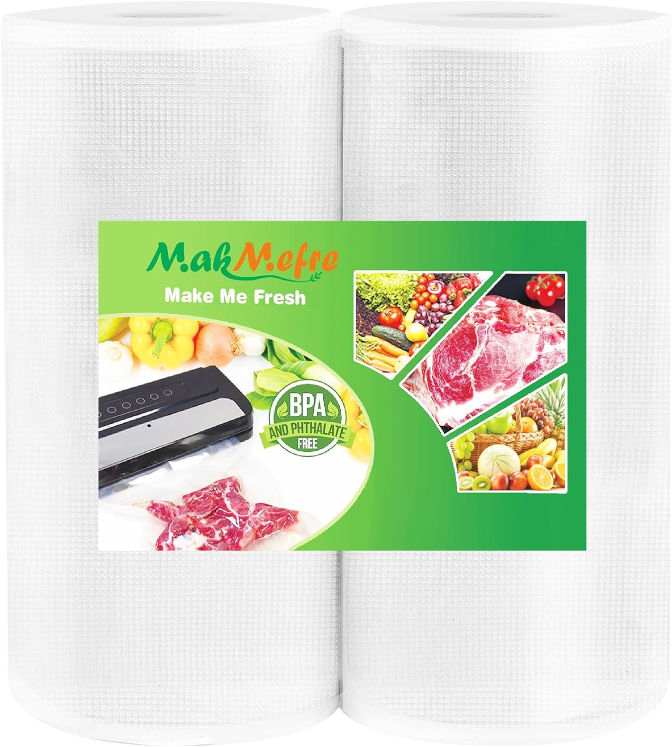 MakMeFre 2Pack (Total 100Feet) 8x50 Vacuum Sealer Bags Rolls with BPA Free,Heavy Duty Vacuum Food Sealer Storage Bags Rolls,Cut to Size Roll,Great for Sous Vide