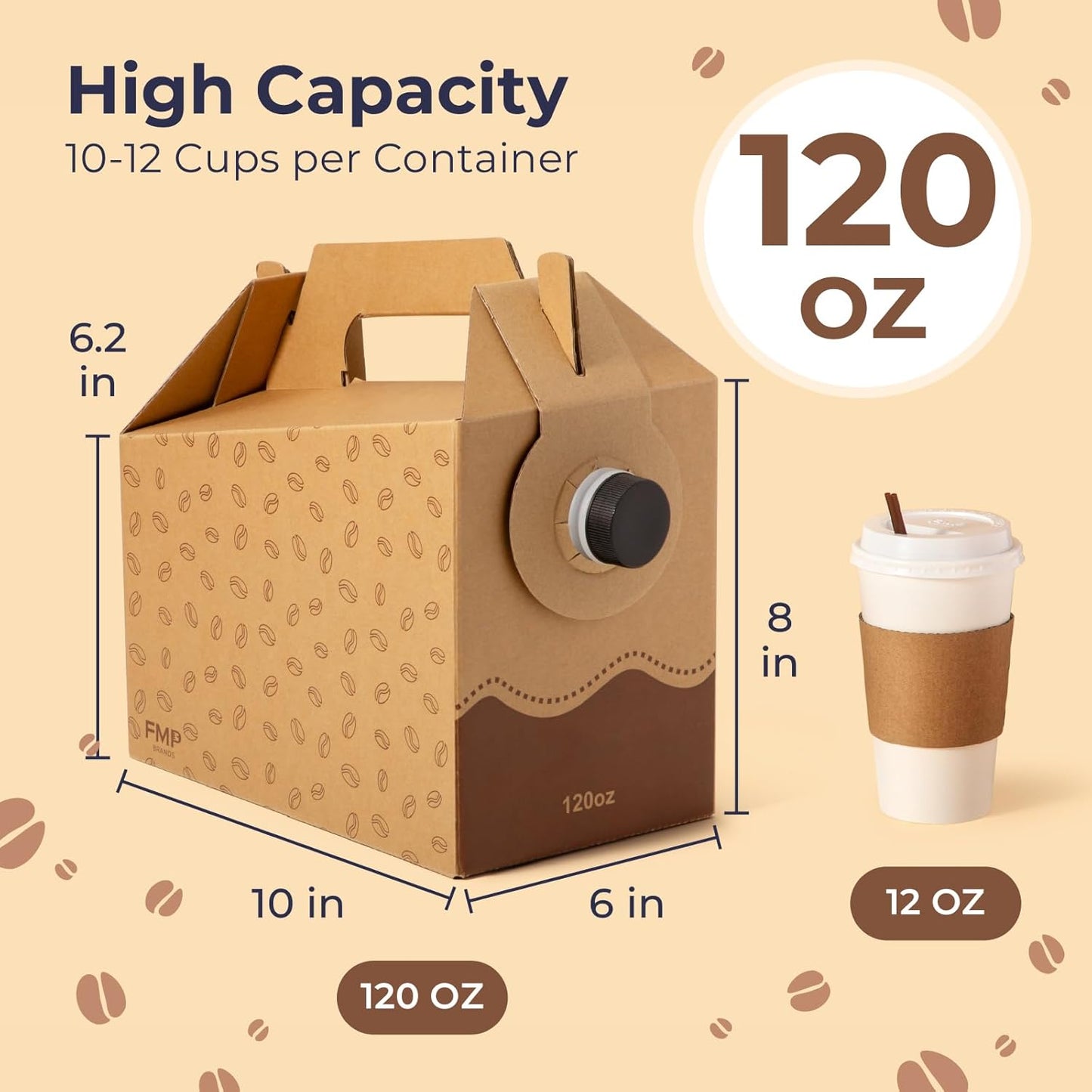 Fit Meal Prep 5 Pack 120 oz Disposable Coffee Dispensers with Handle, Insulated to Go Storage Containers, Portable Coffee Box Cold Hot Drink Dispenser Bulk for Party, Catering, Office, Take Out