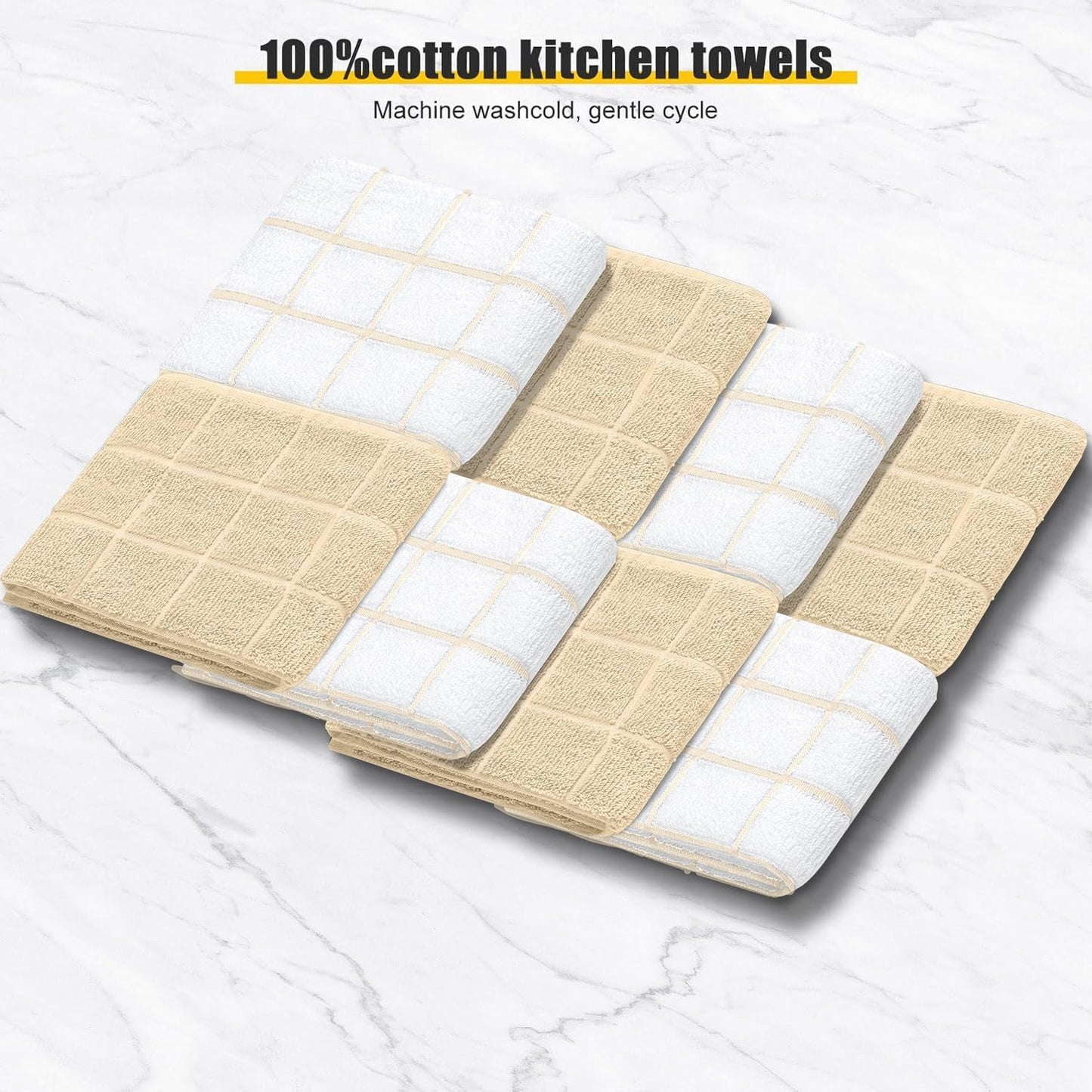 Oven Mitts Kitchen Towels Dishcloths with Pot Holders Sets 12PCS, Dish Towels Sets, Oven Gloves Pot Pads Heat Resistant 500 Degrees with Non-Slip Silicone Surface for Cooking Baking Grilling-Beige