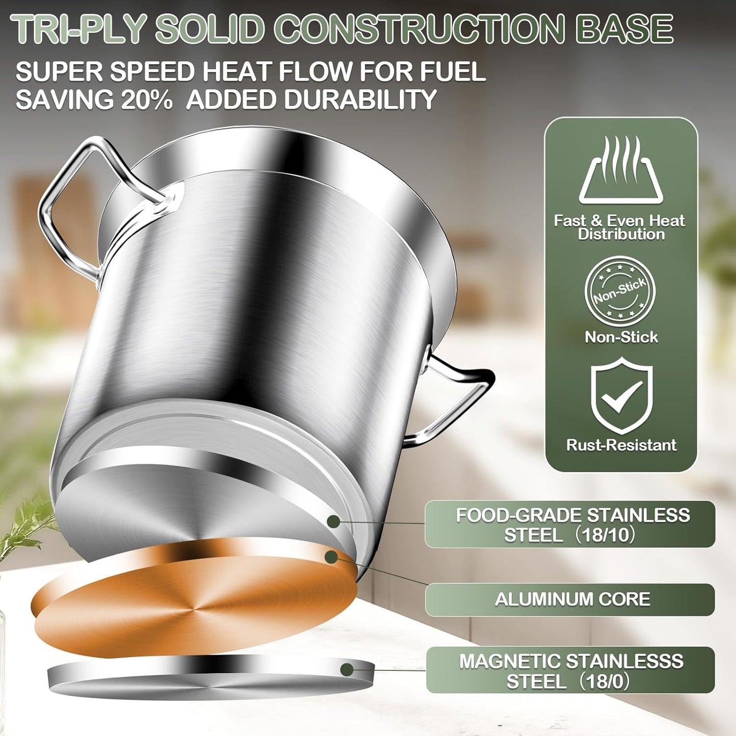 Commercial Grade Large Stock Pot - 75 QT Soup Pot with Lid - Non-Nickel Stainless Steel Stock Pots - Healthy Cookware Polished Stockpots - Heavy Duty Cooking Pots, Cookware Sauce Pots