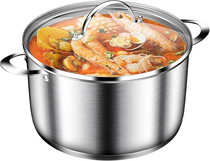 Cooking Pot, Stainless Steel Stock Pot, Soup Pot with Glass Lid, Induction Pots - 8 Quart