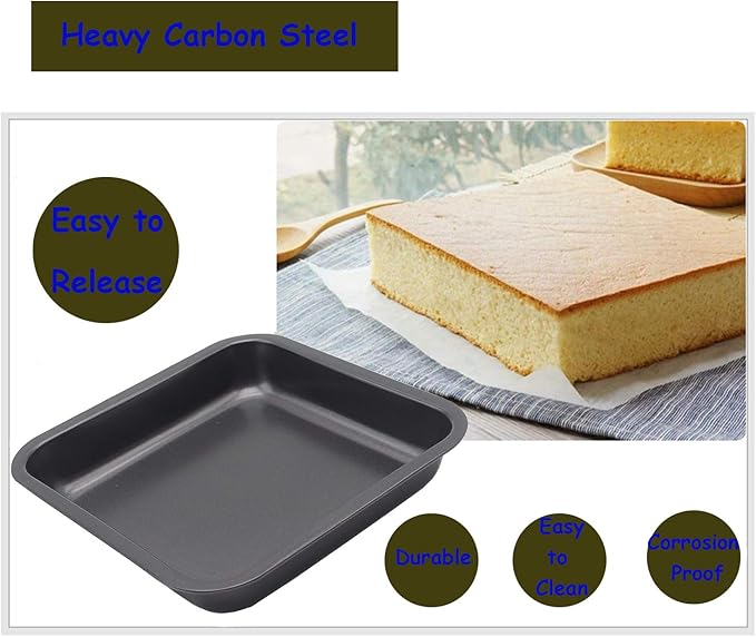 2pcs Mini Baking Pans 8 X 8 Inch (Inner 7.5 X 7.5) Square Cake Pan Bread Pan Nonstick Heavy Carbon Steel Bakeware