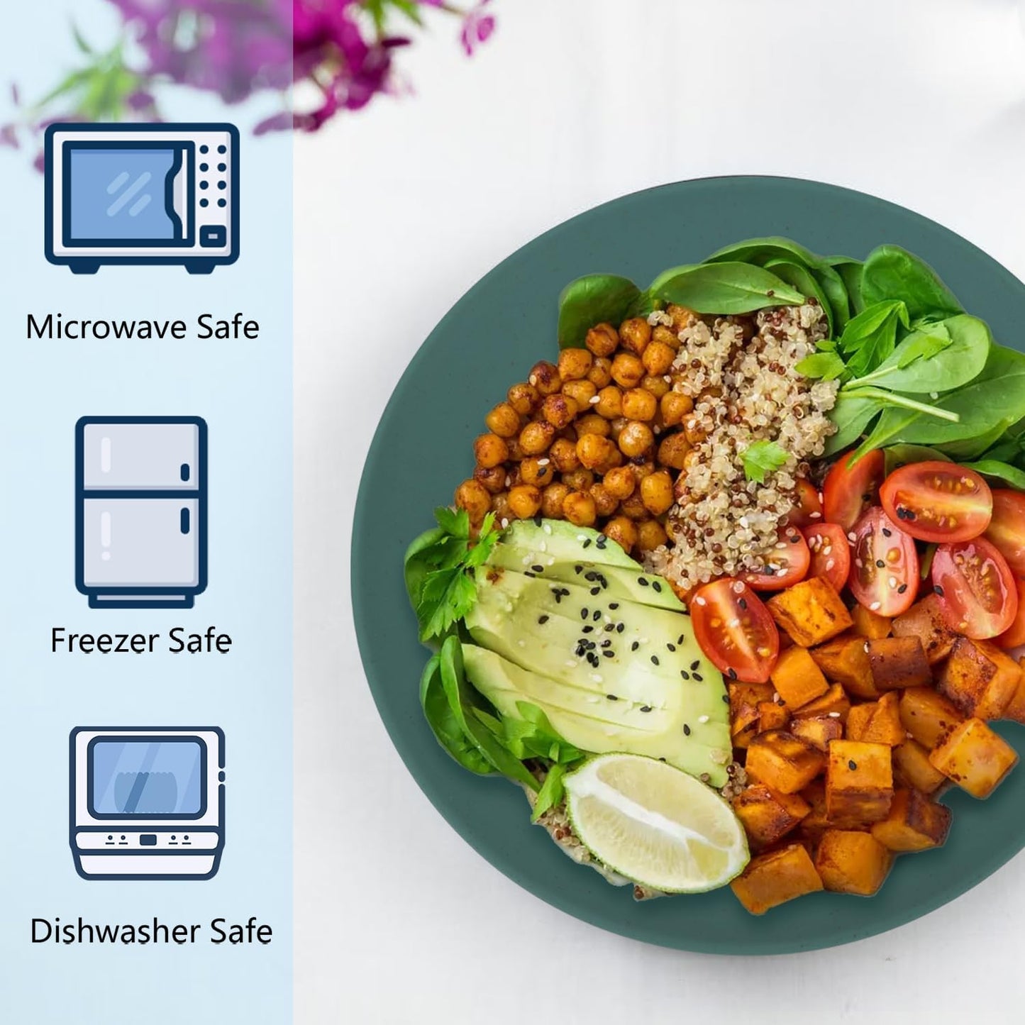 Homienly Flat Dinner Plates Set of 8 Alternative for Plastic Plates Microwave and Dishwasher Safe Wheat Straw Plates for Kitchen Unbreakable Kids Plates with Pattern (Multi, 9 inch), MS 01