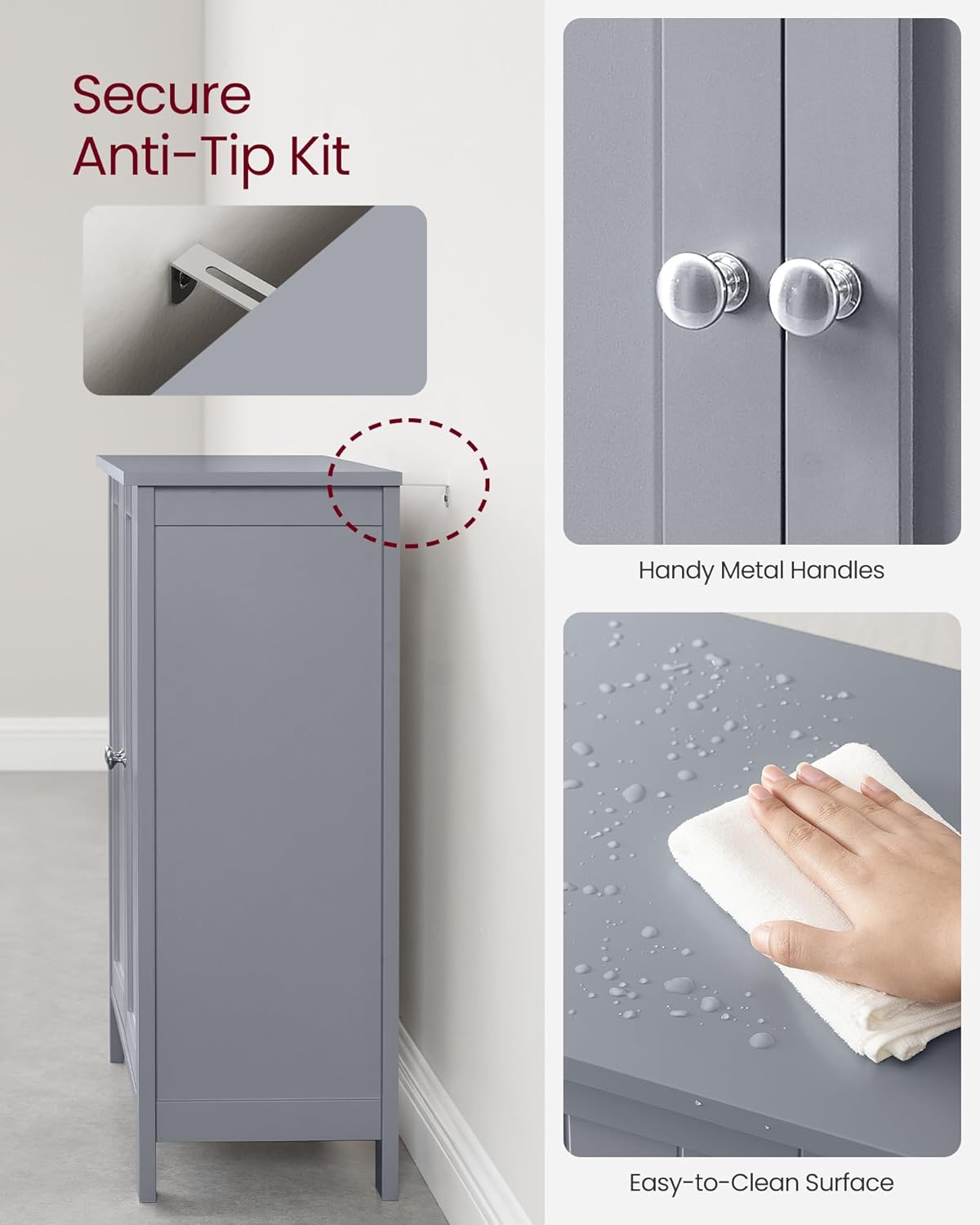 VASAGLE Floor Storage Cabinet, Freestanding Storage Unit with 2 Adjustable Shelves, for Bathroom Living Room Dining Kitchen, 11.8 x 23.6 x 31.5 Inches, Dove Gray UBCB060P36