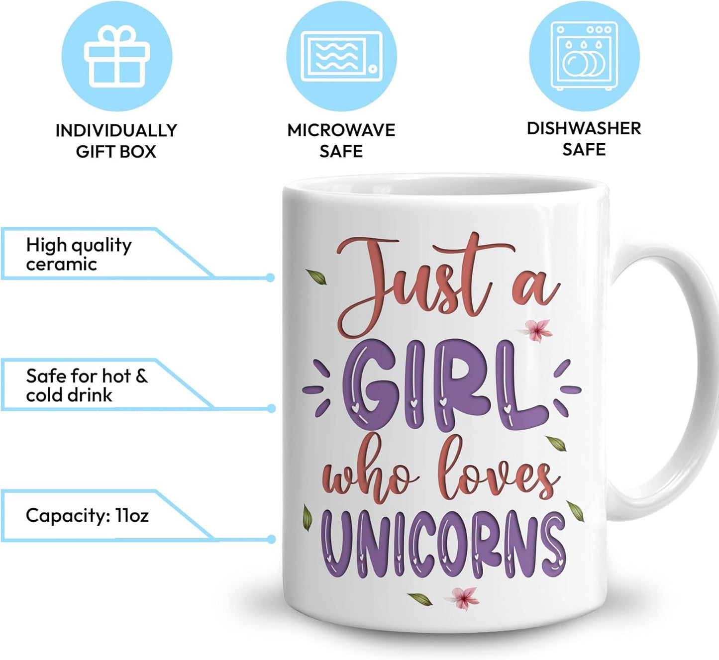 Hyturtle Personalized Gifts Unicorn Lover - Just A Girl Who Loves Unicorns Custom Name Ceramic Coffee Mug Cup 11oz - Idea Cute Animal Lover Gifts For Women, Girl Daughter On Birthday, Christmas