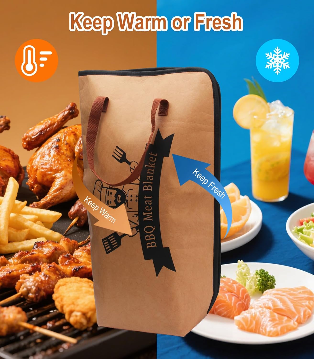 BBQ Blanket for Resting Meat, 15 in Waterproof Reusable Smoker Grilling Meat Insulated Resting Bag with Wide Mouth for Large Brisket/Beef/Pork Shoulders/Turkeys/Tenderloin