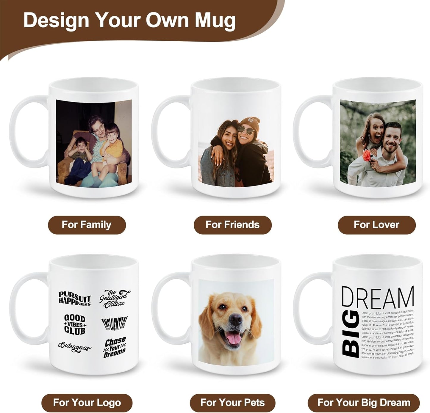 Custom Mug,Personalized 15oz Bone China Coffee Mug,Tazas Personalizadas with Photo,Text or Logo,Customized Gifts for Men & Women,Custom Mugs with Pictures,White