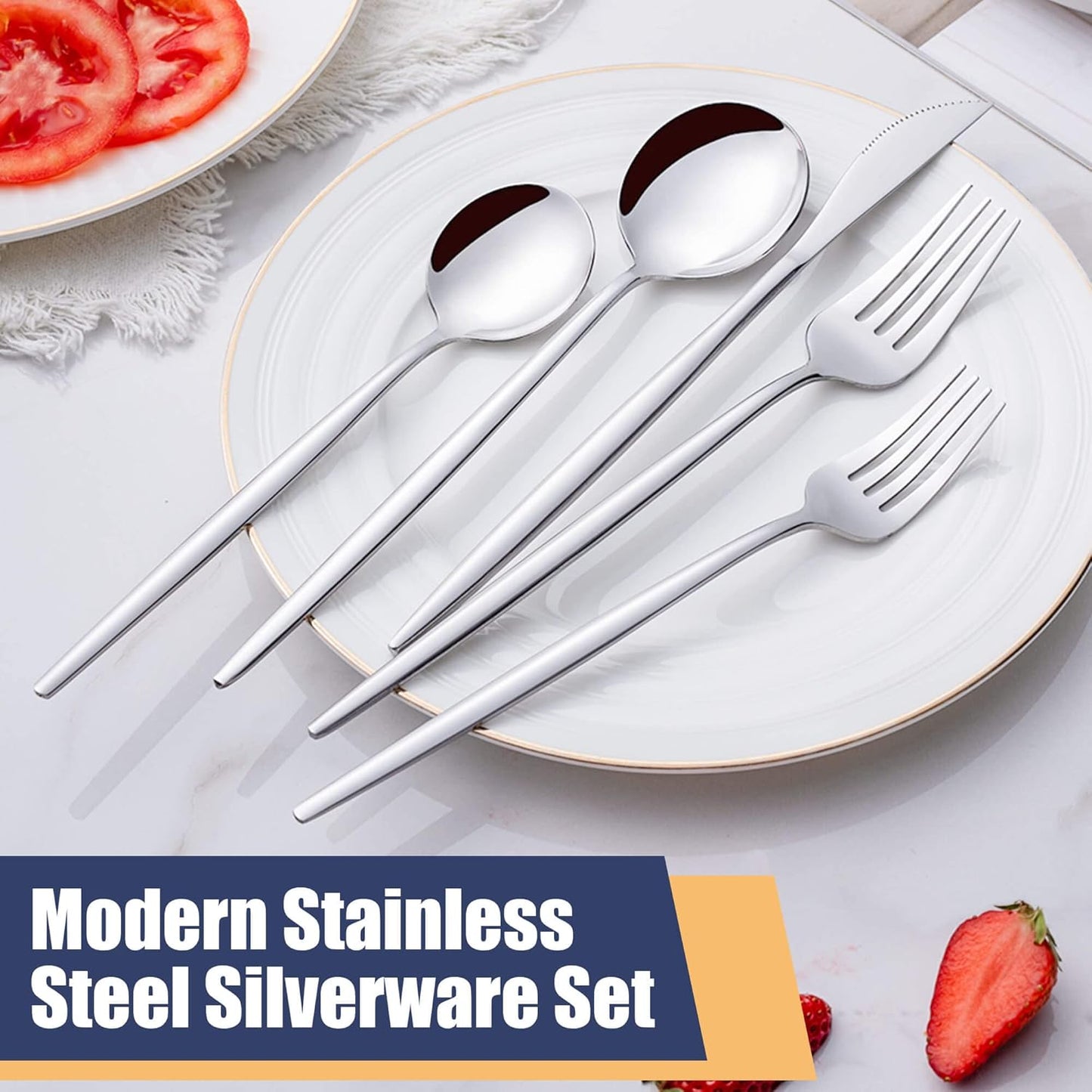 20 Piece Silverware Set,Stainless Steel Flatware Cutlery Set Service for 4 Including Forks Spoons Knives,Kitchen Utensil Set,Tableware for Home and Restaurant, Dishwasher Safe