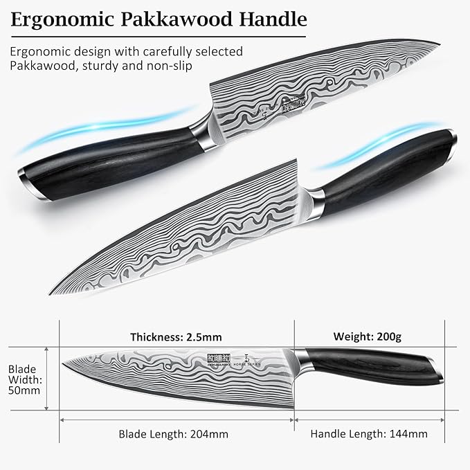 HOSHANHO 8 Inch Chef Knife, Ultra Sharp High Carbon Powder Steel Kitchen Knife, Professional Japanese Chef's Knife with Ergonomic Pakkawood Handle