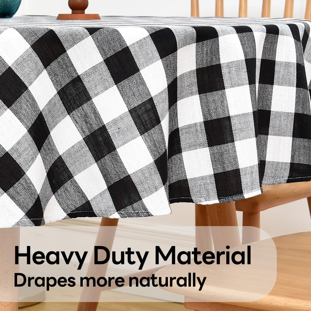 Gingham Round Tablecloth Table Cloth Heavy Duty Cotton Checkered Table Cloth Round Cover for Dining Room (R-Black, 53 inch Diameter)