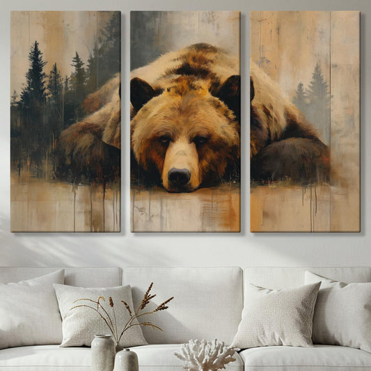 Wildlife Canvas Prints - Wild Animals Home Decor - Medium, Large, and Extra Large Wall Art for Living Room, Bathroom, Kitchen (Grizzly Repose, 55L" x 83W"- 3 Panels)