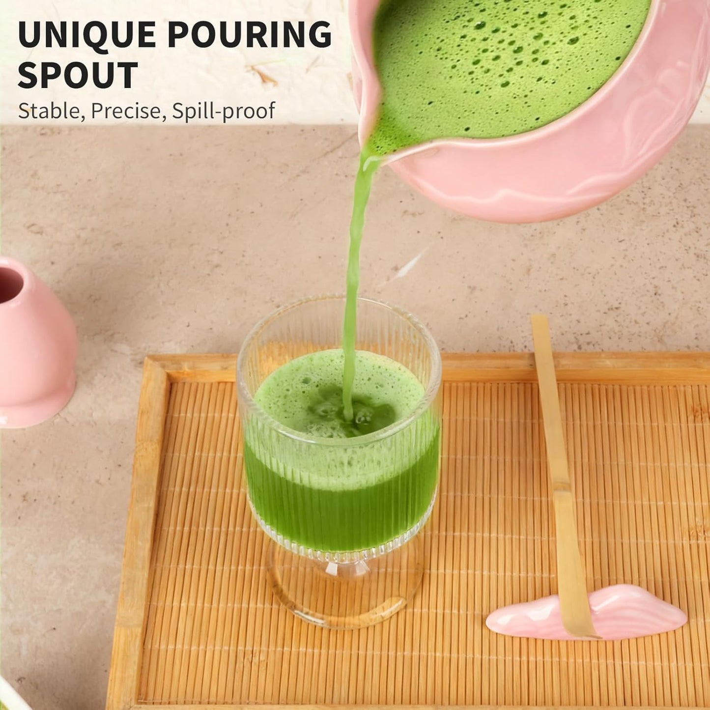 Evoio Matcha Whisk Set with Bowl, 8 Pcs Matcha Kit with Ceramic Matcha Whisk Holder, Scoop Holder, Sifter, Tea Towel, Greeting Card, Bamboo Whisk and Scoop, Pink Matcha Gift for Matcha Tea Lovers