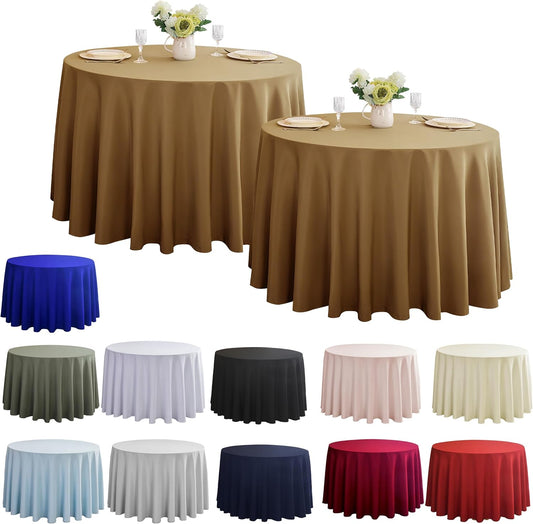 2-Pack Round 90-inch Coffee Table Cloths, Solid Stain and Wrinkle Resistant Circular Tablecloth, Premium Plain Weave Polyester Fabric Table Linen Covers for Hotel, Banquet