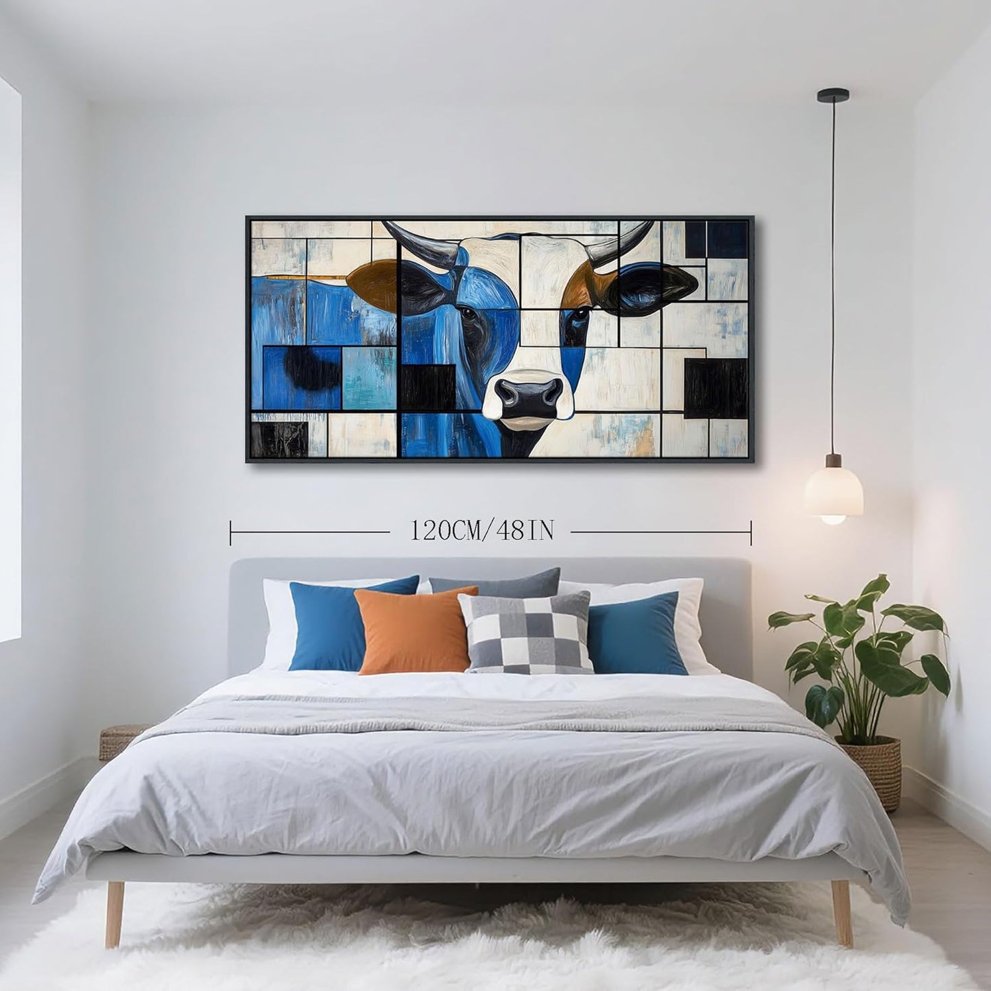 QZQCBLC Large Canvas Wall Art, Black and White Cow Pictures Artwork Abstract Modern Funny Western Wall Decor for Living room Bedroom kitchen Home Office Framed Painting 24x48 IN