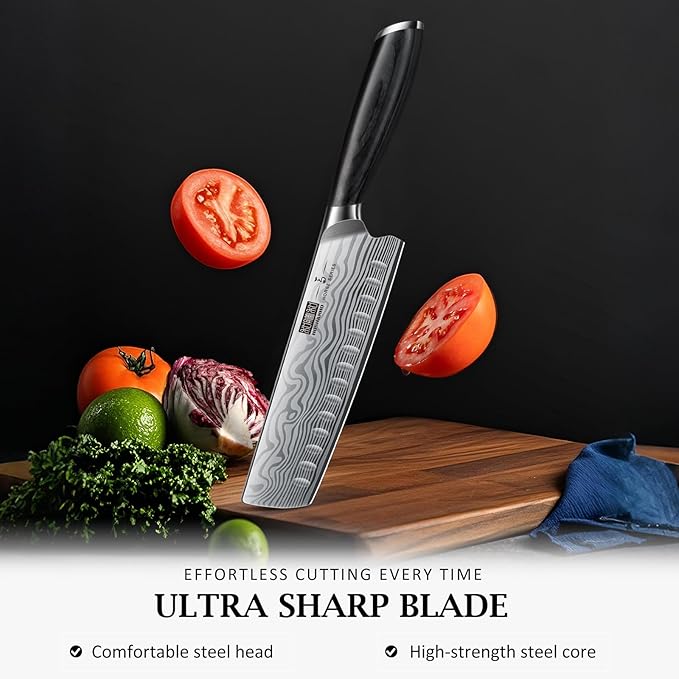 HOSHANHO 7 Inch Nakiri Knife, Japanese High Carbon Powder Steel Vegetable Cleaver Knife for Chopping, Razor Sharp Multipurpose Asian Chef Knife with Ergonomic Handle