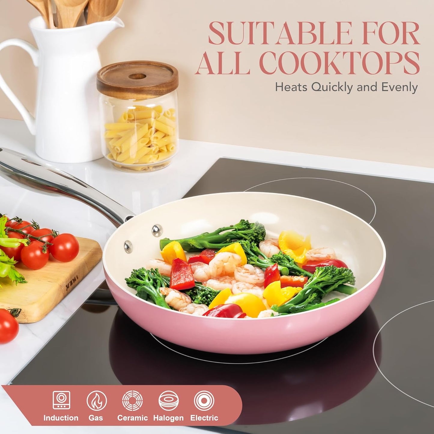 MICHELANGELO Non Stick Frying Pans Set - Ceramic Frying Pans Nonstick, 8'', 9.5'' & 11'' Nonstick Frying Pan Set, Non-Toxic, Ceramic-Coated, Pink