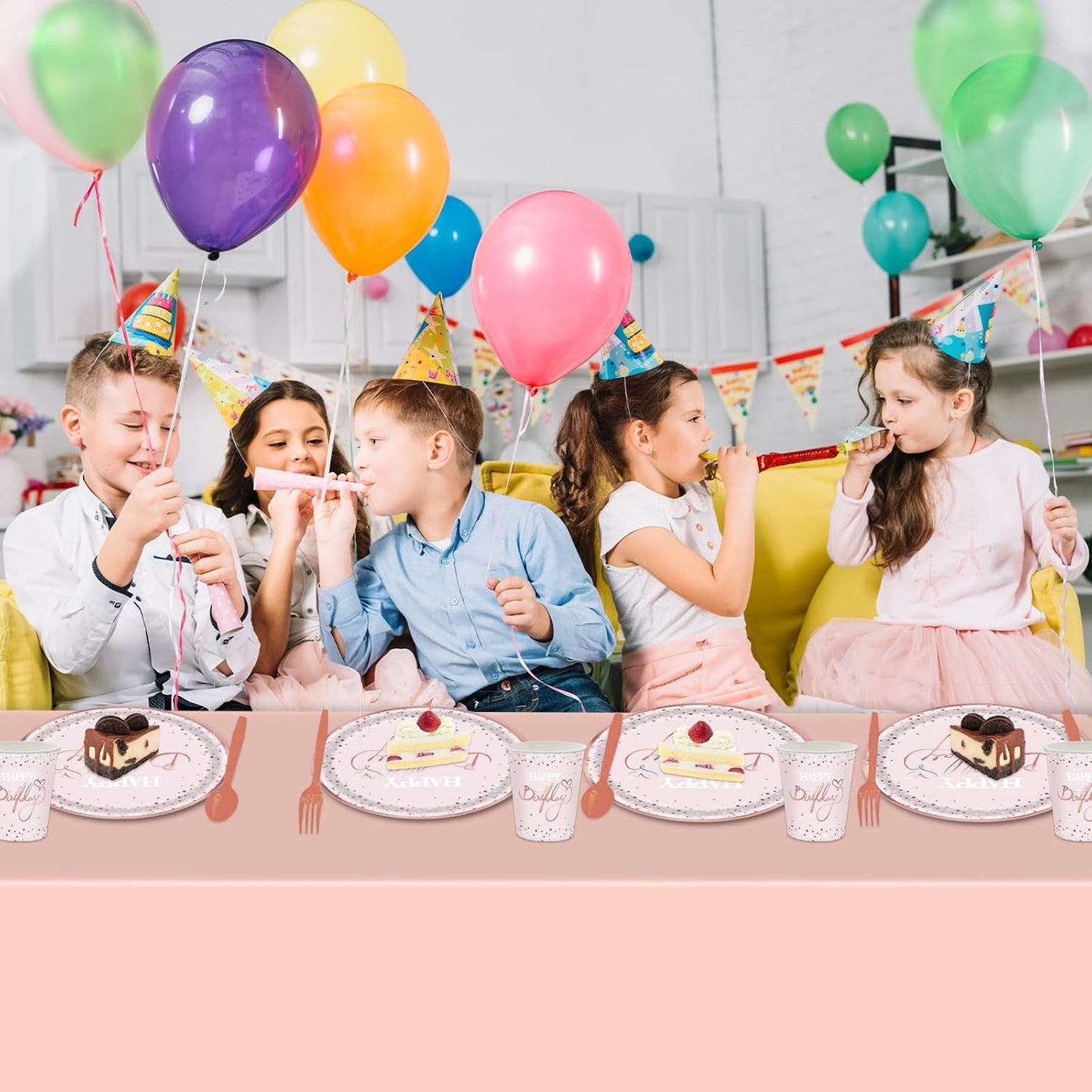 140 Pcs Pink Rose Gold Birthday Decorations for Women Golden Dot Paper Plates Napkins Cups for Baby Shower Decorations Serves 20