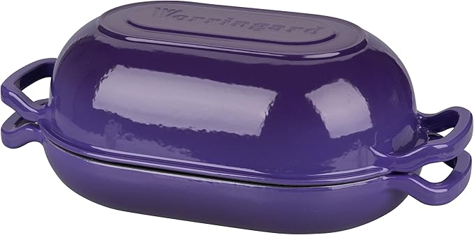 Enameled Cast Iron Sourdough Bread Oven, Dutch Oven, Loaf Cast Iron Bread Pan for Homemade Bread Baking, Meatloaf Pan with Lid, 5QT, Purple
