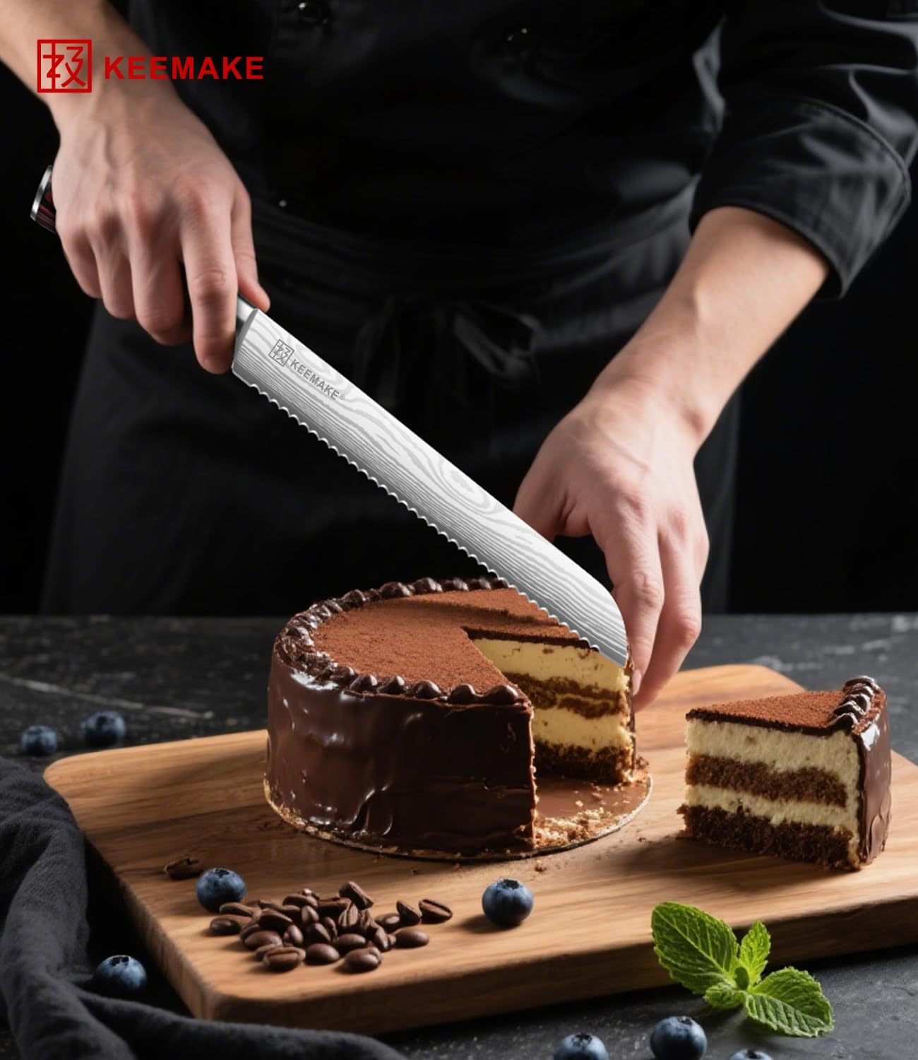 KEEMAKE Serrated Bread Knife 8-inch Ultra Sharp High Carbon Stainless Steel Bread Slicer Knife for Homemade Breads Sourdough Bagels Cakes and Soft Produce - Ergonomic Pakkawood Handle, w/Sheath