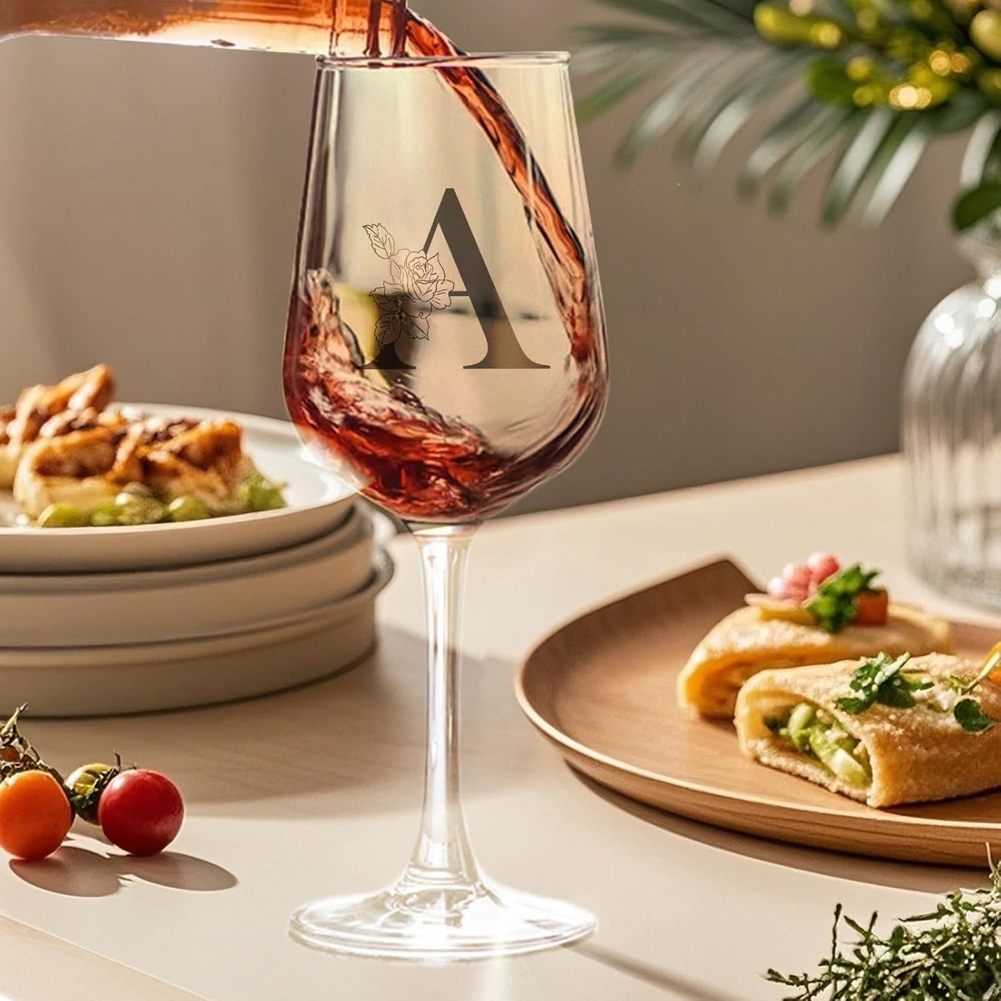 Personalized Wine Glass Gifts for Women, Monogrammed A-Z Wine Glass with Gift Box & Greeting Card, Customized Wine Glasses Initial Wine Glasses Gift for Birthday, Mothers Day for Best Friend (A)