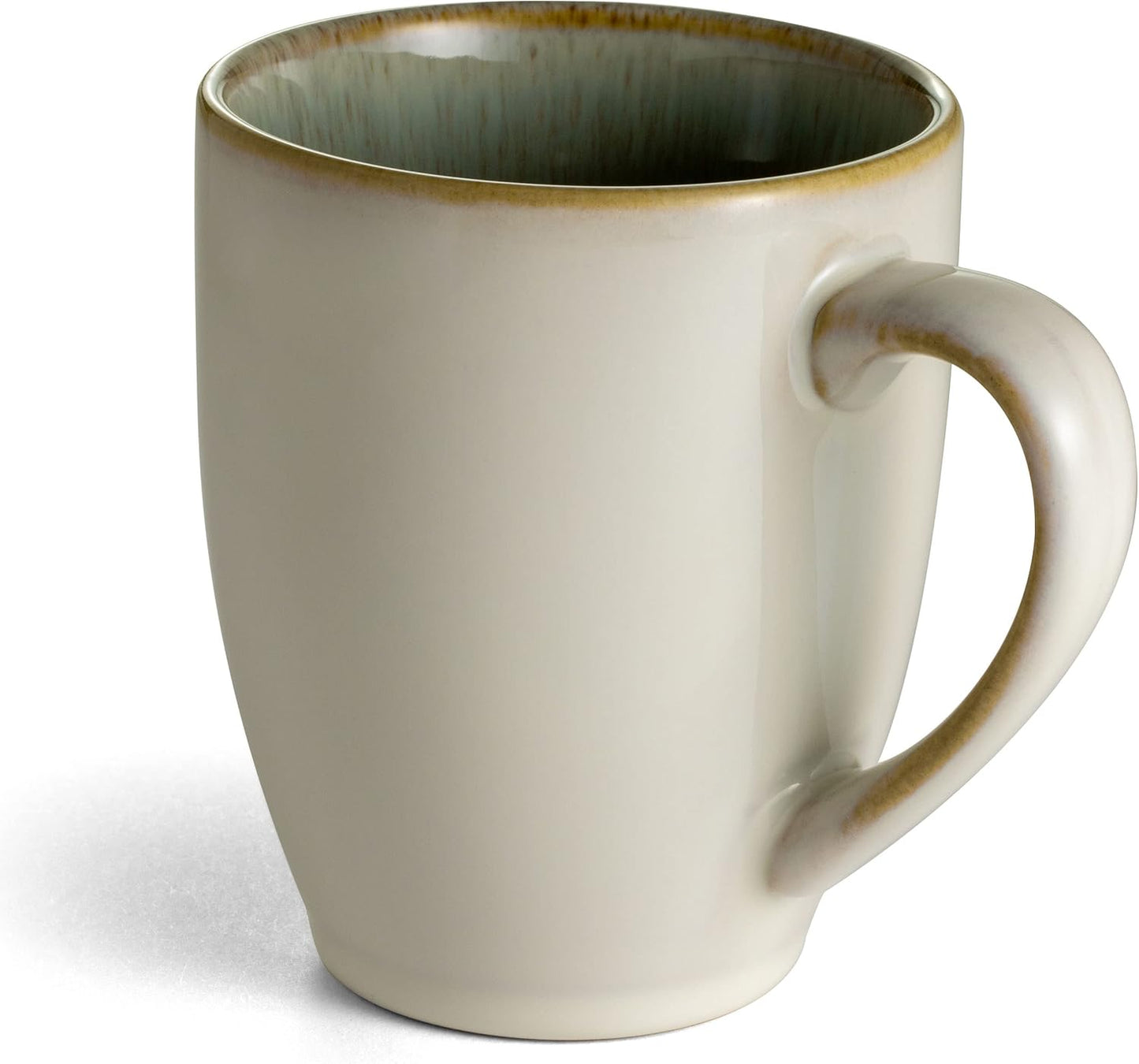 Sango Resona Moss Green Stoneware Mugs (Set of 4) – 12 fl. oz, Durable Stoneware with Reactive Glaze, Delicate Gray-Green Interior, Microwave & Dishwasher Safe, for Everyday Dining & Entertainment