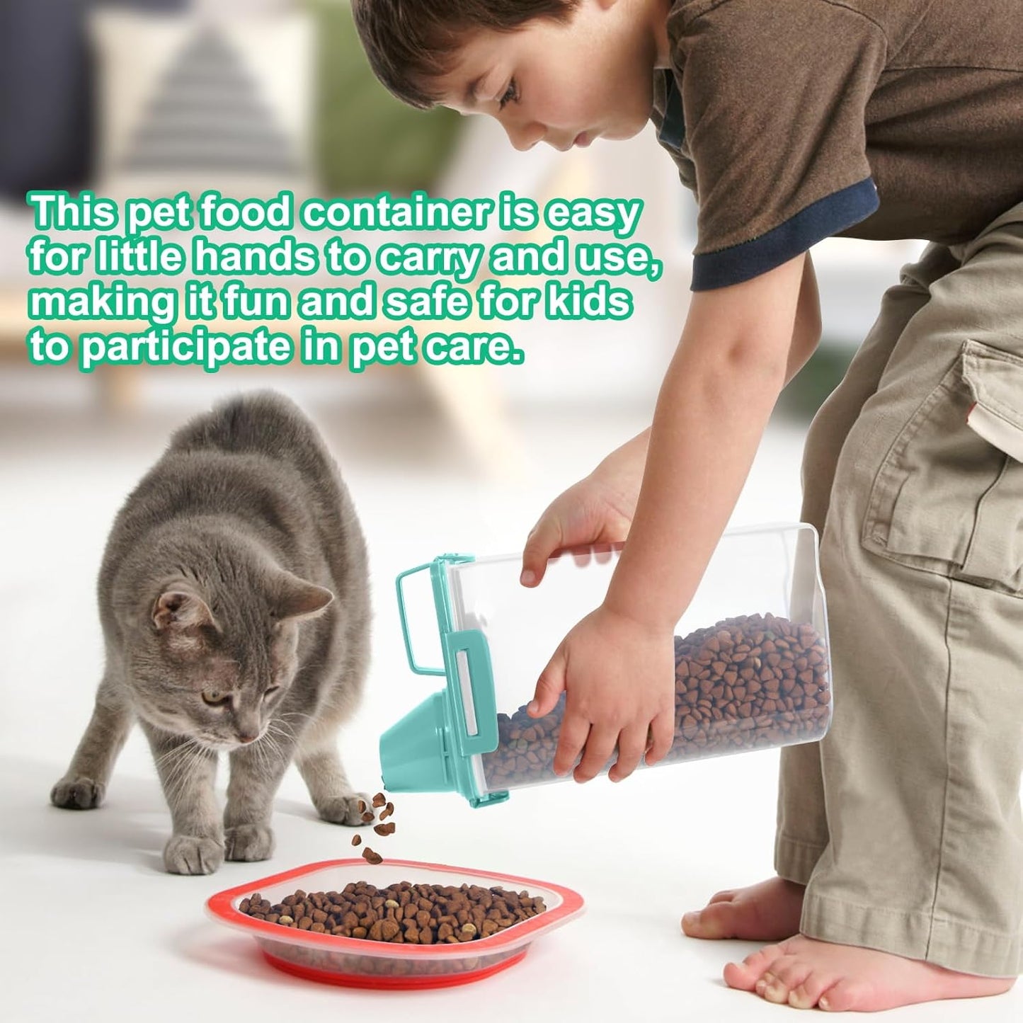 TBMax Rice Container Cereal Storage Container 2 Pack 5 Lbs, Kitchen Pantry Dry Food Storage Holder with Easy-Pouring Spout & Handy Cup, Small Pet Dog Cat Food Dispenser for Daily Feeding -Cyan