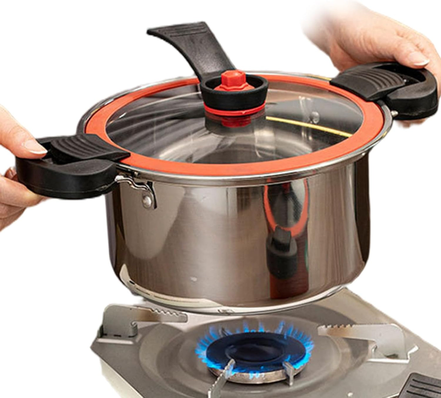 3.5L Stainless Steel Mini Pressure Cooker with Locking Handles & Glass Lid, Non‑Stick Micro Stock Pot for Gas, Induction & Electric Stove, Stew & Soup Maker.