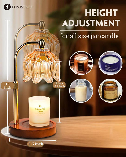 Candle Warmer Lamp with Timer Dimmable, Height Adjustable, Birthday Gifts for Women Mom, Suitable for New Home Decoration, Christmas Gift Lotus Flower Candle lamp,With 2 bulbs,Suitable for Jar Candles