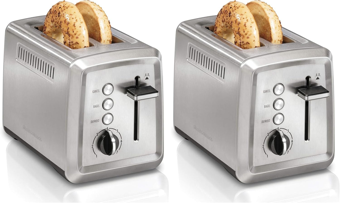 Hamilton Beach 2 Slice Toaster with Extra-Wide Slots, Bagel Setting, Toast Boost, Slide-Out Crumb Tray, Auto-Shutoff & Cancel Button, Defrost Function, Stainless Steel (22794) (Pack of 2)
