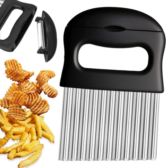 Hendiy Crinkle Cutter, Waffle Fry Cutter Stainless Steel French Fry Slicer Potato Cutting for Fries