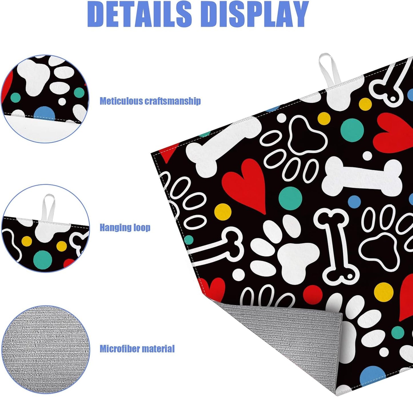 Dog Paw Bone Dish Drying Mat for Kitchen Counter Drying Pad Absorbent Reversible Dish Drainer Rack Mats Draining Pad 18"x24"Inch