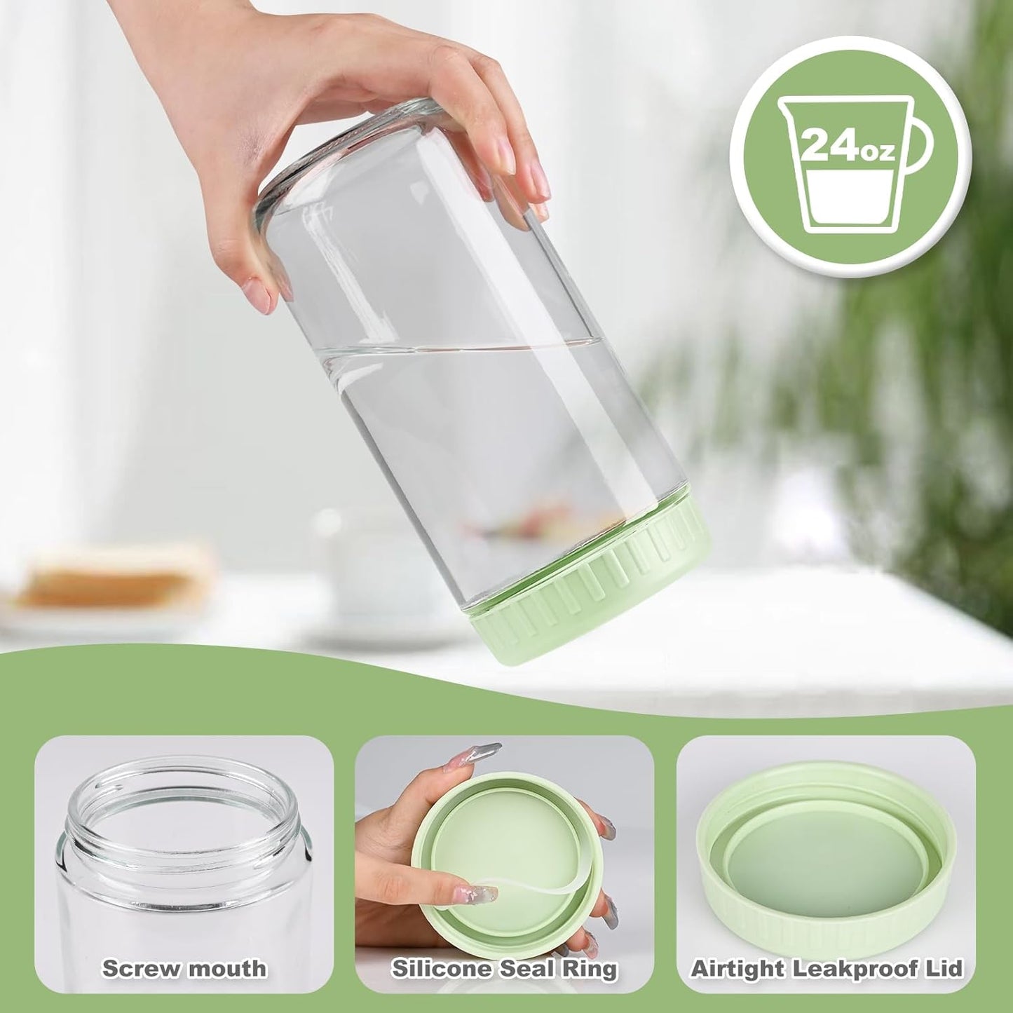 Overnight Oats Containers with Lids, 24oz Glass Jars with Lids 4 pcs, Candy, Wide Mouth Mason jars for Salad, Yogurt, Snacks, Meal Prep