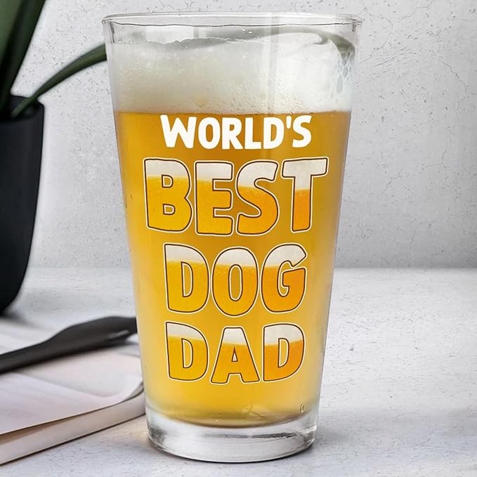 Wrappiness Best Mom Dad Logo Personalized Custom Beer Glass - 16oz Glassware for Beer Soda Cocktails - Gift for Dog Lovers, Father's Day, Birthday Gift for Parents (B04, 2 Dogs)