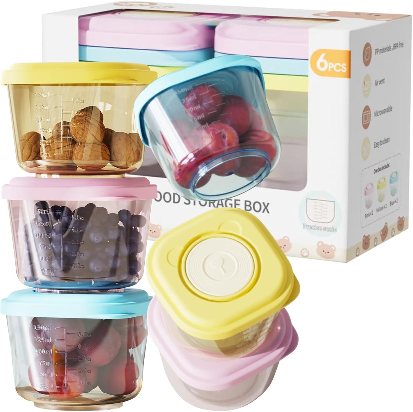 Baby Food Containers - 5 oz Food and Snack Storage Jars with Sealing Lids, Safe and Durable, Freezer, Microwave and Dishwasher Safe