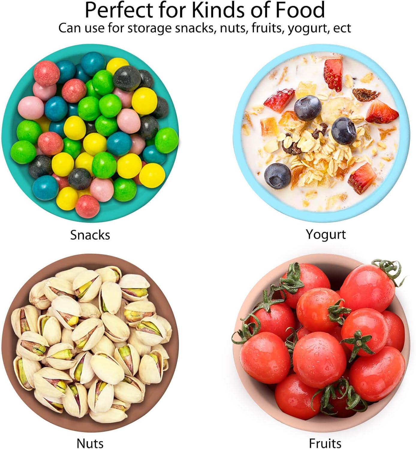 4 Pack 8.5 oz Silicone Food Storage Containers with Lids, 1-Cup Reusable Snack Fruits Containers Cups, Leak Proof Soup Freezer Molds Small Lunch Box BPA Free for Kids Baby Daycare School Travel