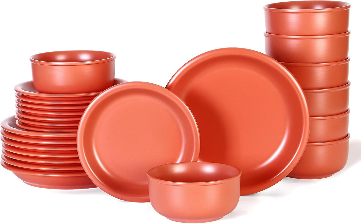 GZG Vintage Series - Ceramic Dinnerware Set for 8, 24 Pieces Stoneware Plates and Bowls Set, Lead-Free, Handcrafted Dishes Set, Microwave & Dishwasher Safe - Terracotta Red