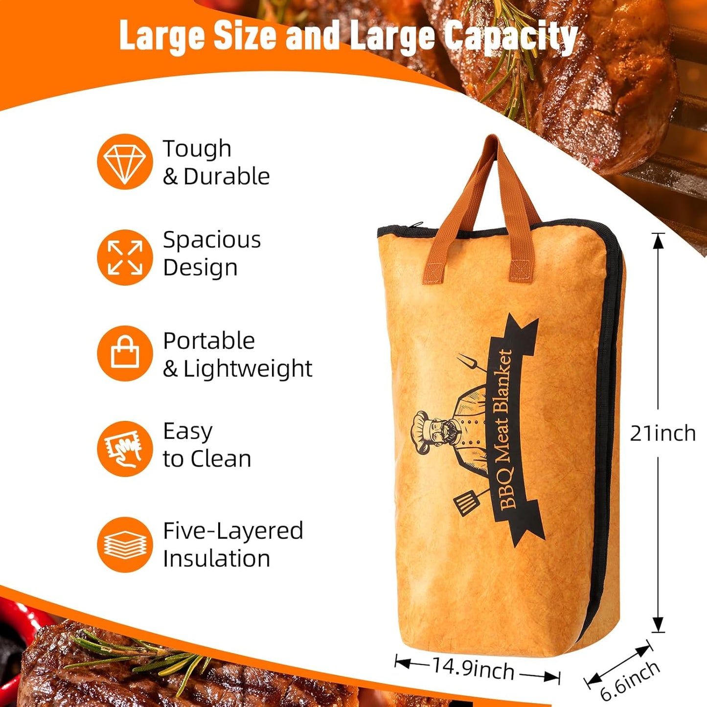 21in BBQ Blanket for Resting Meat-Smoking Meat Insulated Bag for Brisket/Beef/Pork Shoulder/Turkey-White Elephant Christmas Stocking Stuffers Birthday Anniversary Smoker Accessories Gift for Men