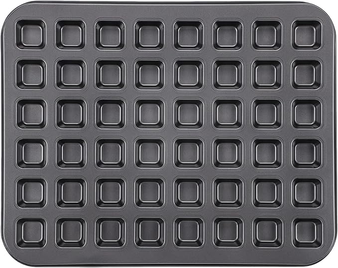 Beasea Mini Brownie Bite Pan with Dividers, 1 Pack 48 Mini Small Tiny Cup All Edges Non Stick Square Cupcake Baking Sheet Tin Tray Carbon Steel Bakeware Individual Cutter Baking Pan - Black