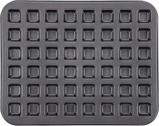 Beasea Mini Brownie Bite Pan with Dividers, 1 Pack 48 Mini Small Tiny Cup All Edges Non Stick Square Cupcake Baking Sheet Tin Tray Carbon Steel Bakeware Individual Cutter Baking Pan - Black