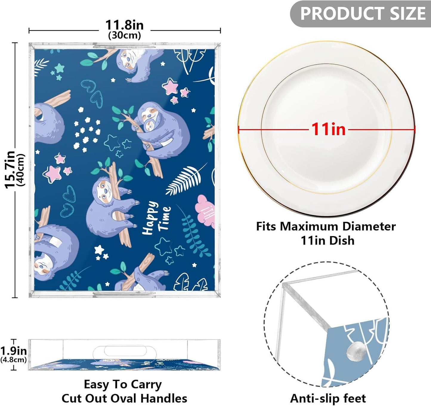 Acrylic Serving Tray with Handles Spill Proof Kitchen Storage Tray Clear Decorative Tray Makeup Drawer Organizer Storage Tray for Bathroom Living Room Ottoman 15.7x11.8Inches