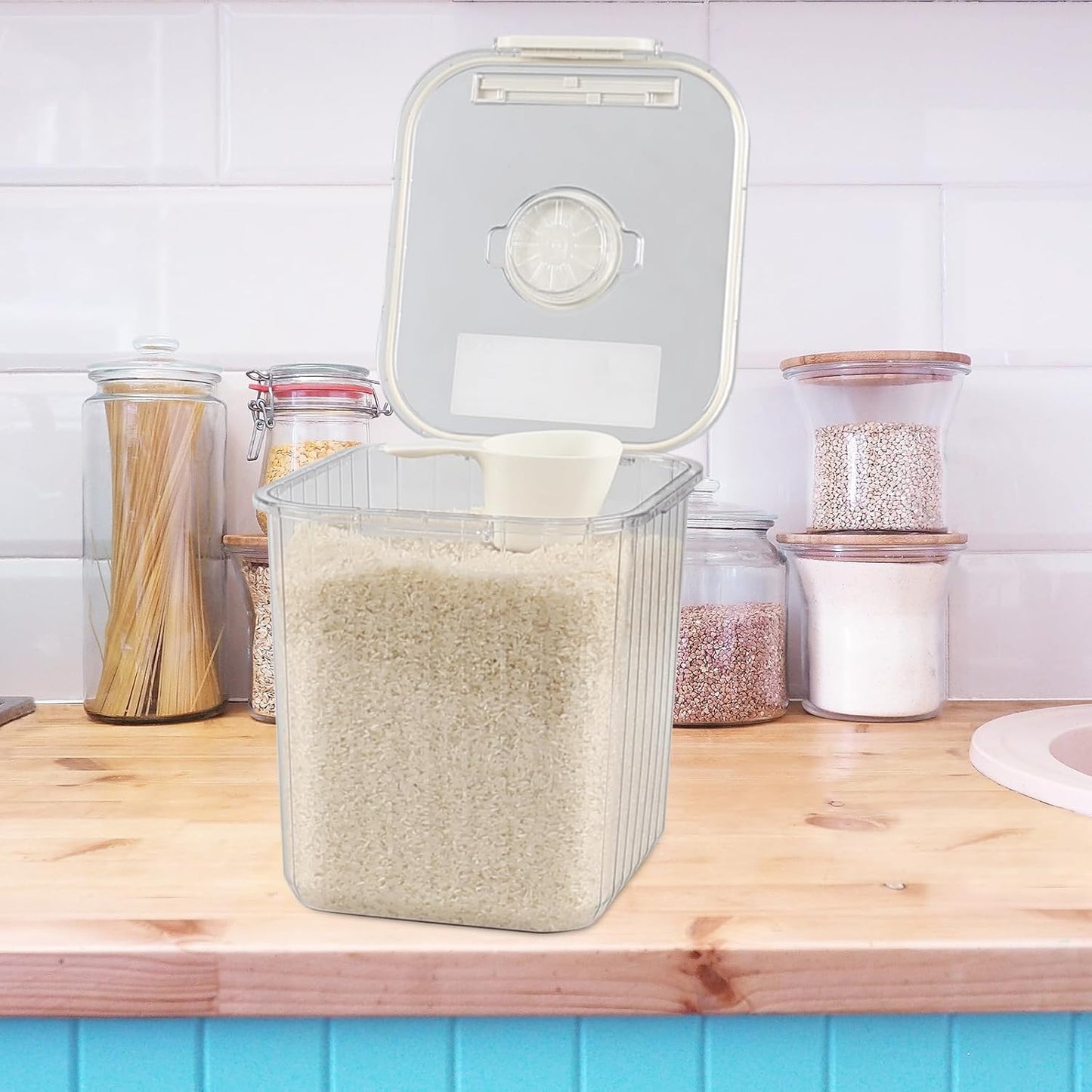 22 Lbs Airtight Rice Cereal Storage Container, 1 Pack Clear Plastic Food Storage Container Bin