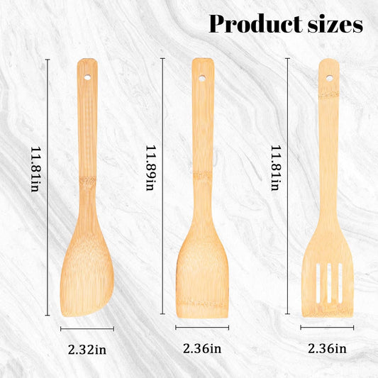 HANSGO Bamboo Wooden Spoons for Cooking, 6PCS Non-Stick Kitchen Utensils Set, Natural and Durable Wooden Spatula for Nonstick Cookware, Apartment Essentials