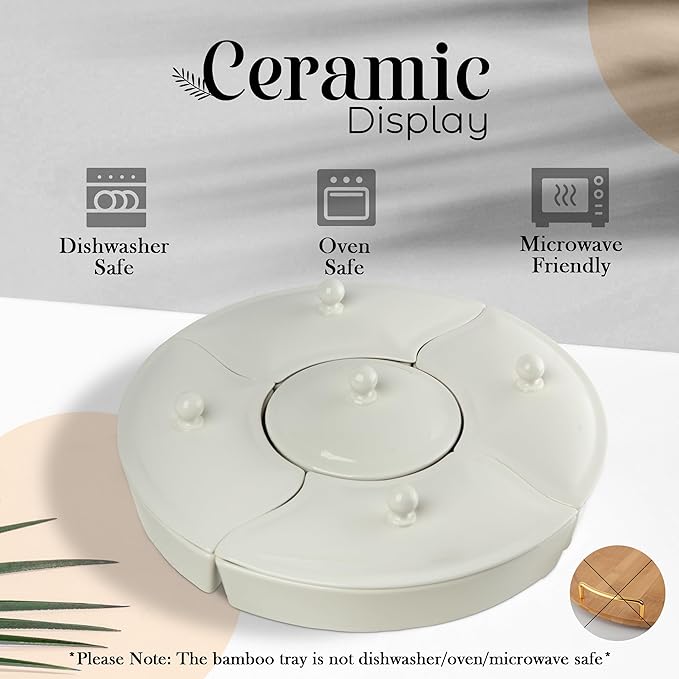 Chip and Dip Serving Set, 13.5" Serving Platters and Trays, Appetizer Serving Tray, Divided Serving Tray, Party Serving Relish Trays and Platters, Lazy Susan Taco Bar, Lazy Susan Serving Platter