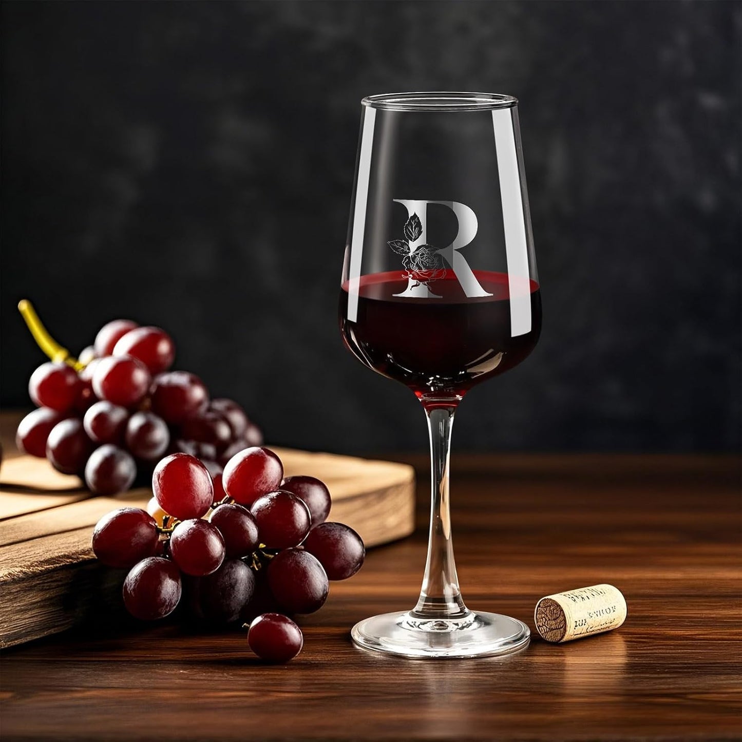 Personalized Wine Glass Gifts for Women - Monogrammed A-Z Wine Glasses Gift | Custom Christmas Gift, Valentines Day, Birthday Gifts for Women Her Mom Wife Best Friend Sister (R)